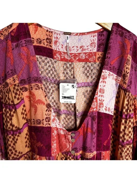 FREE PEOPLE Ibiza Getaway Patchwork Sunset Maxi Duster Kimono XS NWT Festival - Picture 7 of 13